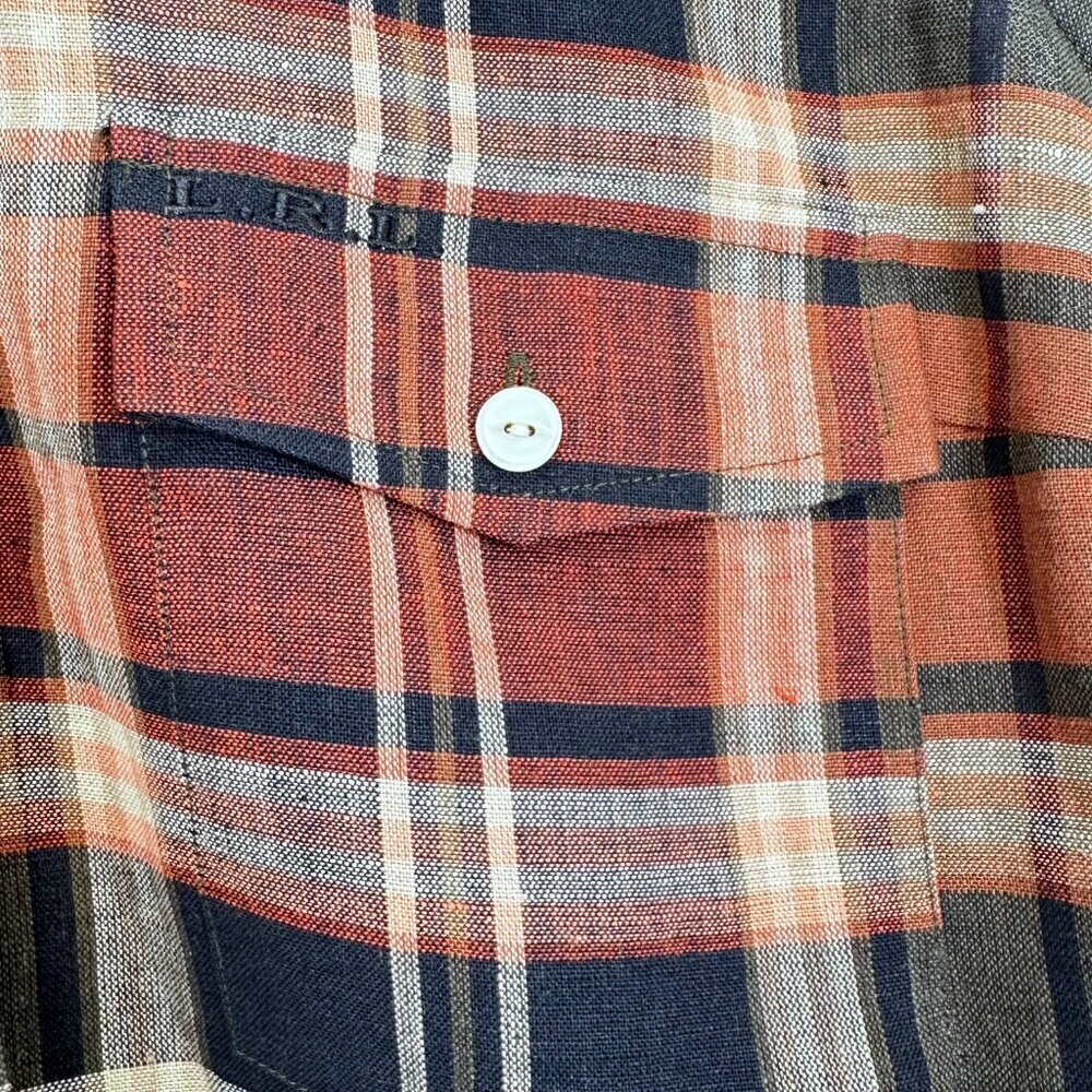 Lauren Ralph Lauren Brown Navy Plaid Sleeveless Linen Button Down Blouse Size M - Picture 3 of 4